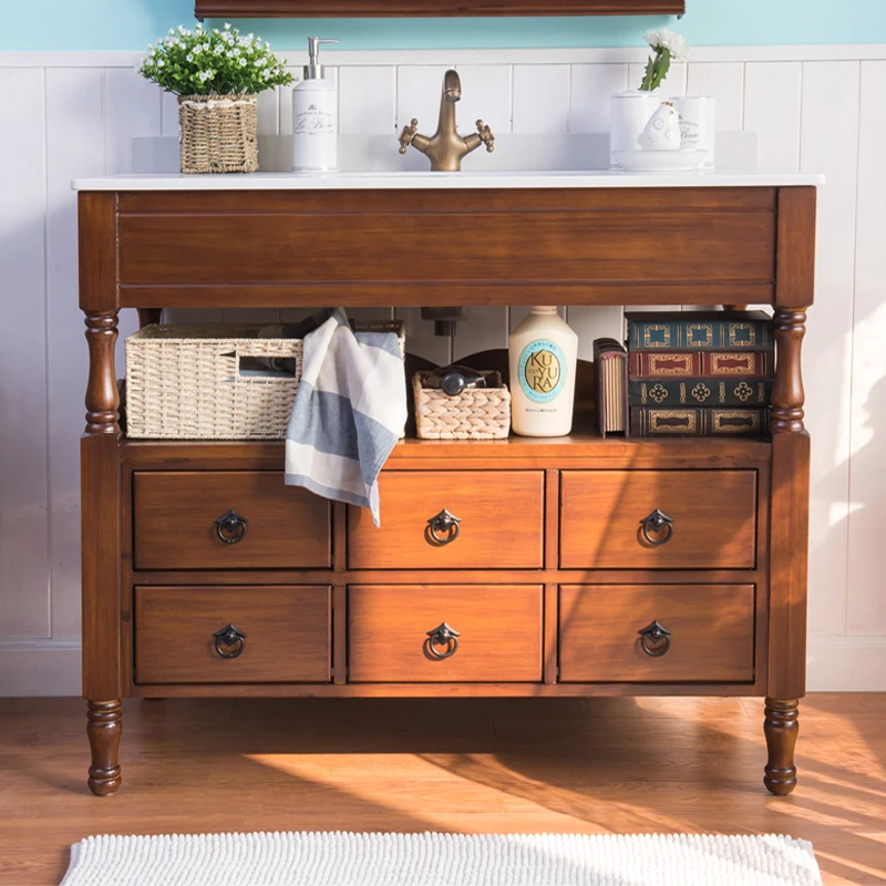 American bathroom cabinet oak solid wood wash basin combination bathroom