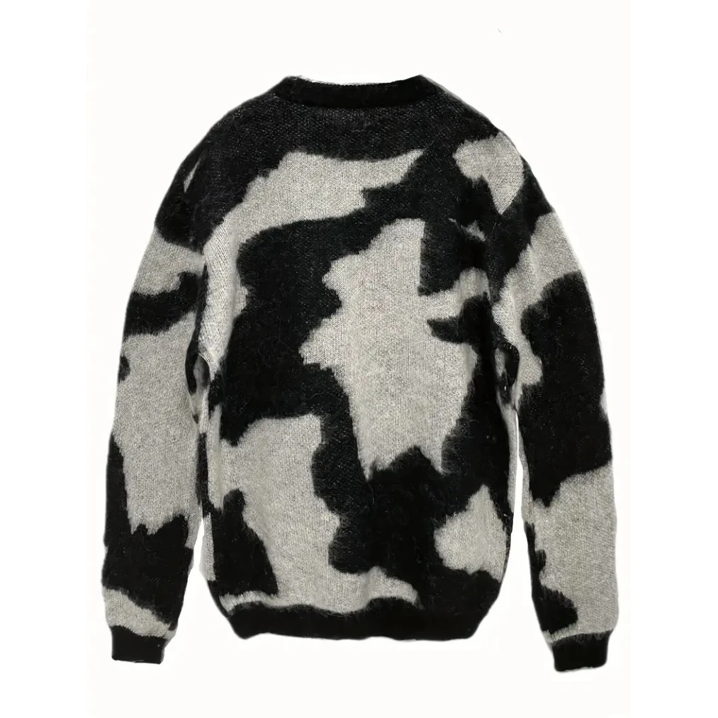 Custom Logo Stylish Mens Loose Fit Knitted Sweater Fuzzy Mohair Sweater Pullover Jumper With Pockets