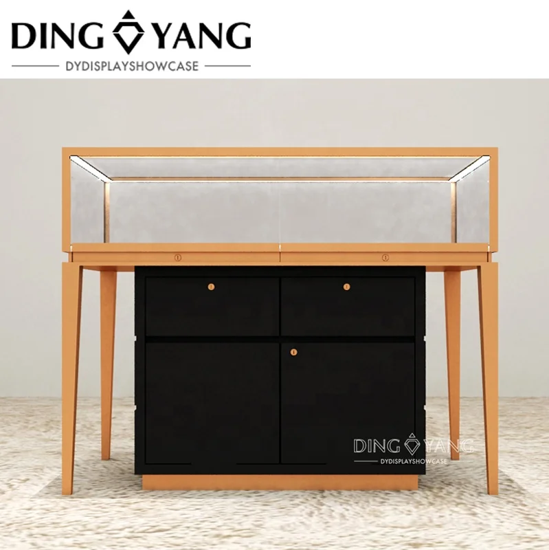 Factory Custom Modern Gold Black Lighting Jewellery Showcase With Lockable Large Storage