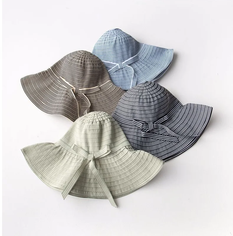 Модные пляжные шляпы для женщин, летняя Солнцезащитная складная шляпа в полоску с широкими полями