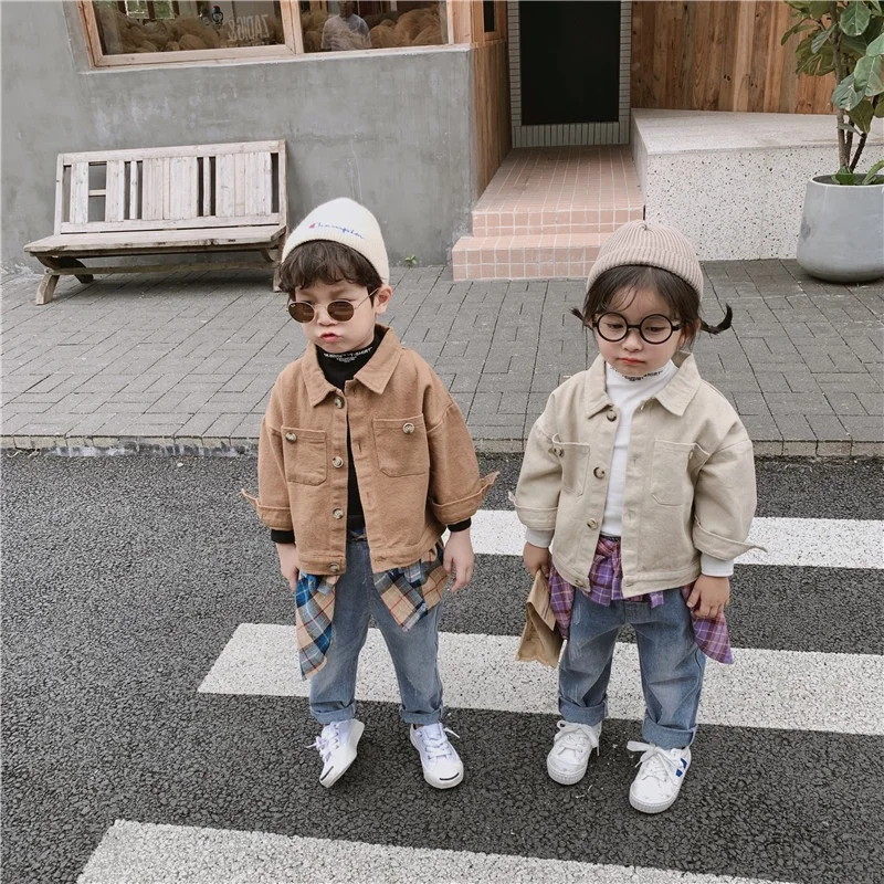 Однотонная куртка B60346A 2019 для мальчиков и девочек с круглым воротником