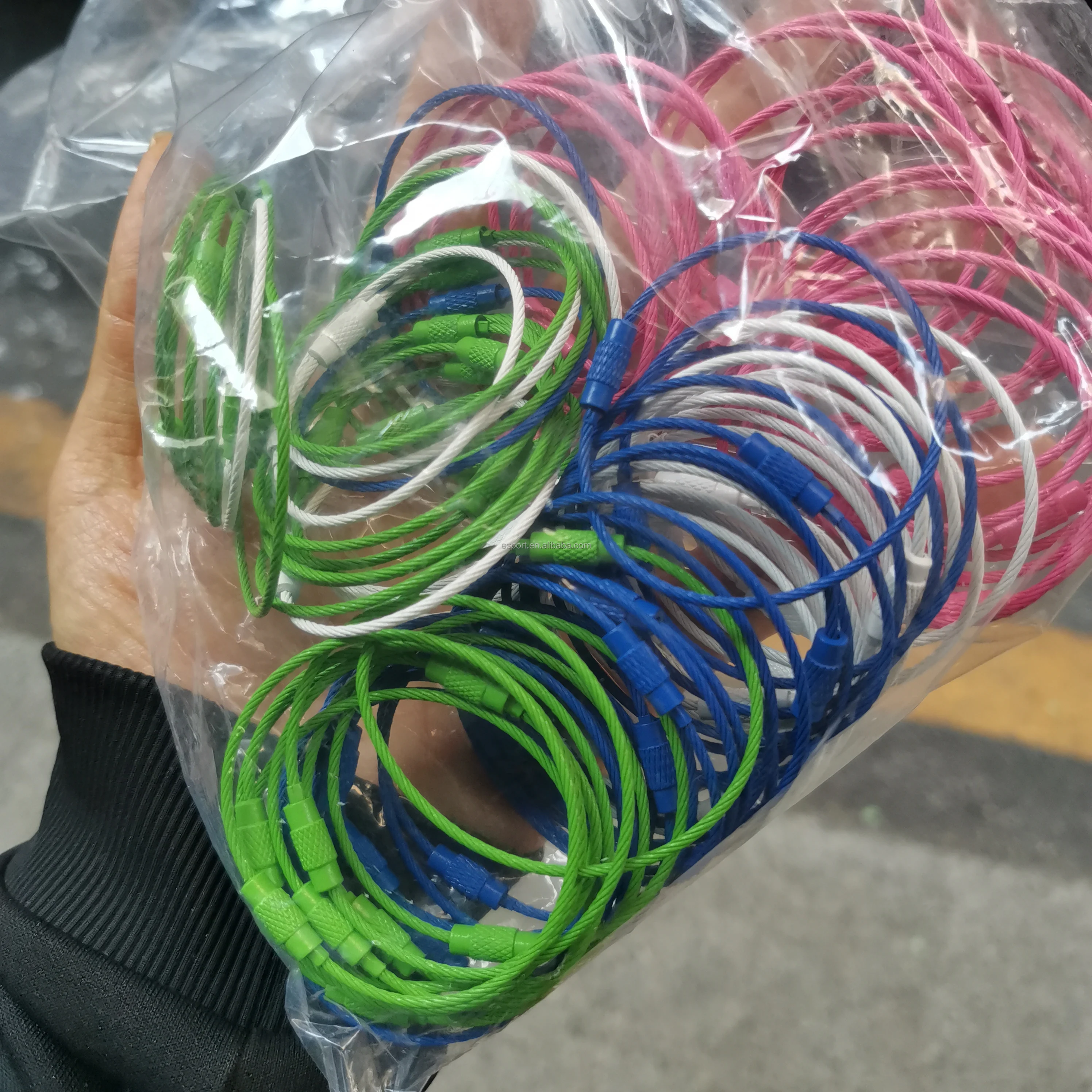 wholesale custom luggage keyring Spray Paint Wholesale Stainless Steel Wire Cable Keyring Hook Key Chain With High Quality 15cm