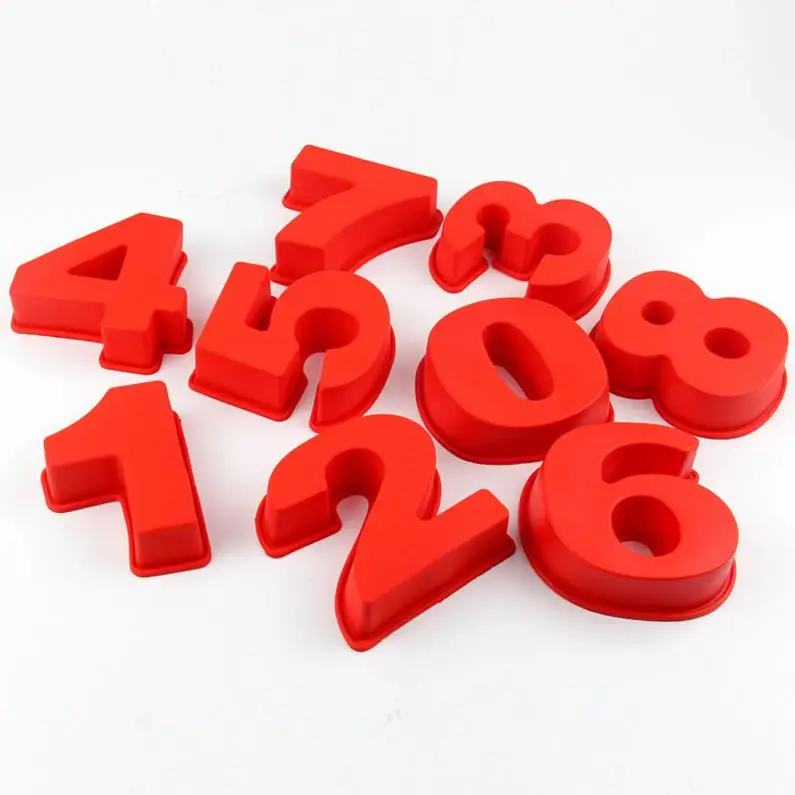 10 Inch Large Number Cake Mold Pan with 0/1/2/3/4/5/6/7/8 Silicone Fondant Number Mould for Cakes Decoration
