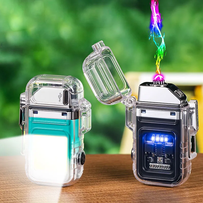 Transparent shell waterproof dual arc lighter COBT ypec charging multi-function outdoor windproof USB lighter