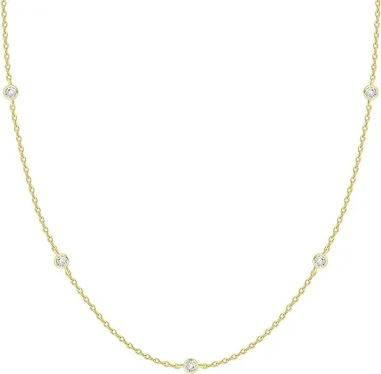14K Gold Plated Simulated Diamond BTY  Womens CZ Chain Layering Necklaces