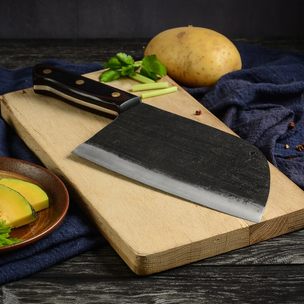 New Design 8 Inch Full Tang Stonewash 5mm Thick Easy Cut Bone Poultry Meat Fish German Steel Slaughter Bone Knife Kit
