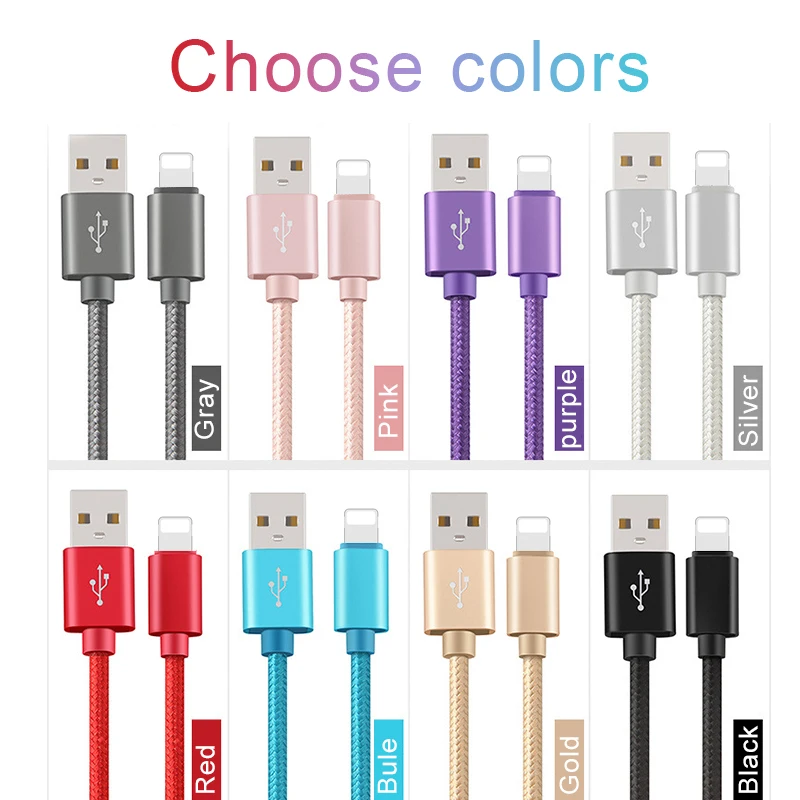 1m Nylon Braided Fast Charging data 8Pin USB Cord for iphone Cable