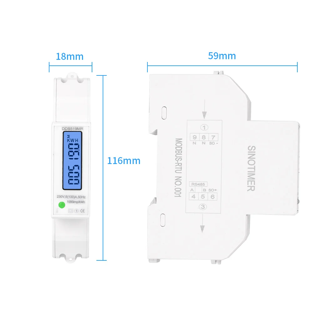 Multifunctional Digital Voltmeter Ammeter Wattmeter LCD Backlight Display DIN Rail KWH Meter AC 230V 5-100A RS485 Modbus Output