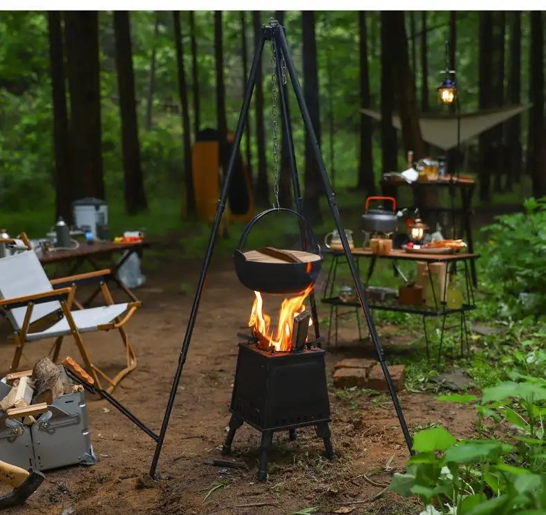 Portable Camping Tripod Outdoor Cooking Tripod Adjustable Grill Tripod Cooker For Outdoor Campfire Cooking Camping Trip