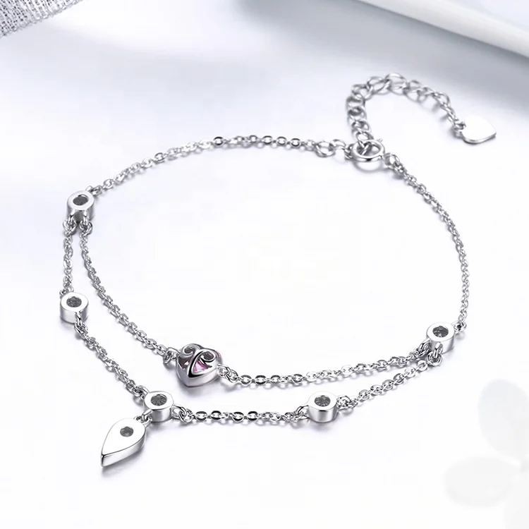 Amazon Pink cubic zirconia Love Heart shape Femme 925 Sterling Silver love bracelet