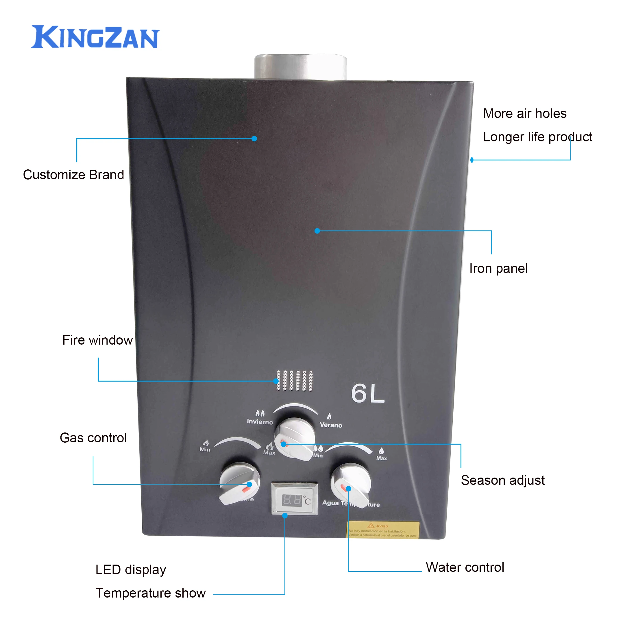 Factory custom cheap 6L 8L gas water heater Household gas geyser outdoor straight aluminum heat exchanger