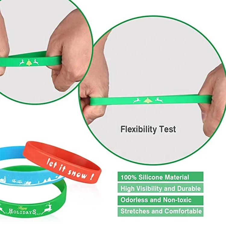 2.63inch Christmas Silicone Bracelets Xmas Rubber Band Bracelets Accessories Gift for Kids Holiday Decoration Wrist Band Party