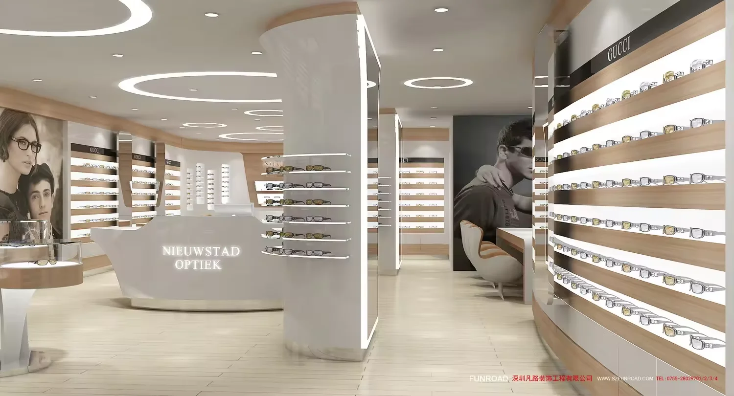 Optical store interior design sunglass shop fitting eyewear retail display showcase eyeglass display cabinet