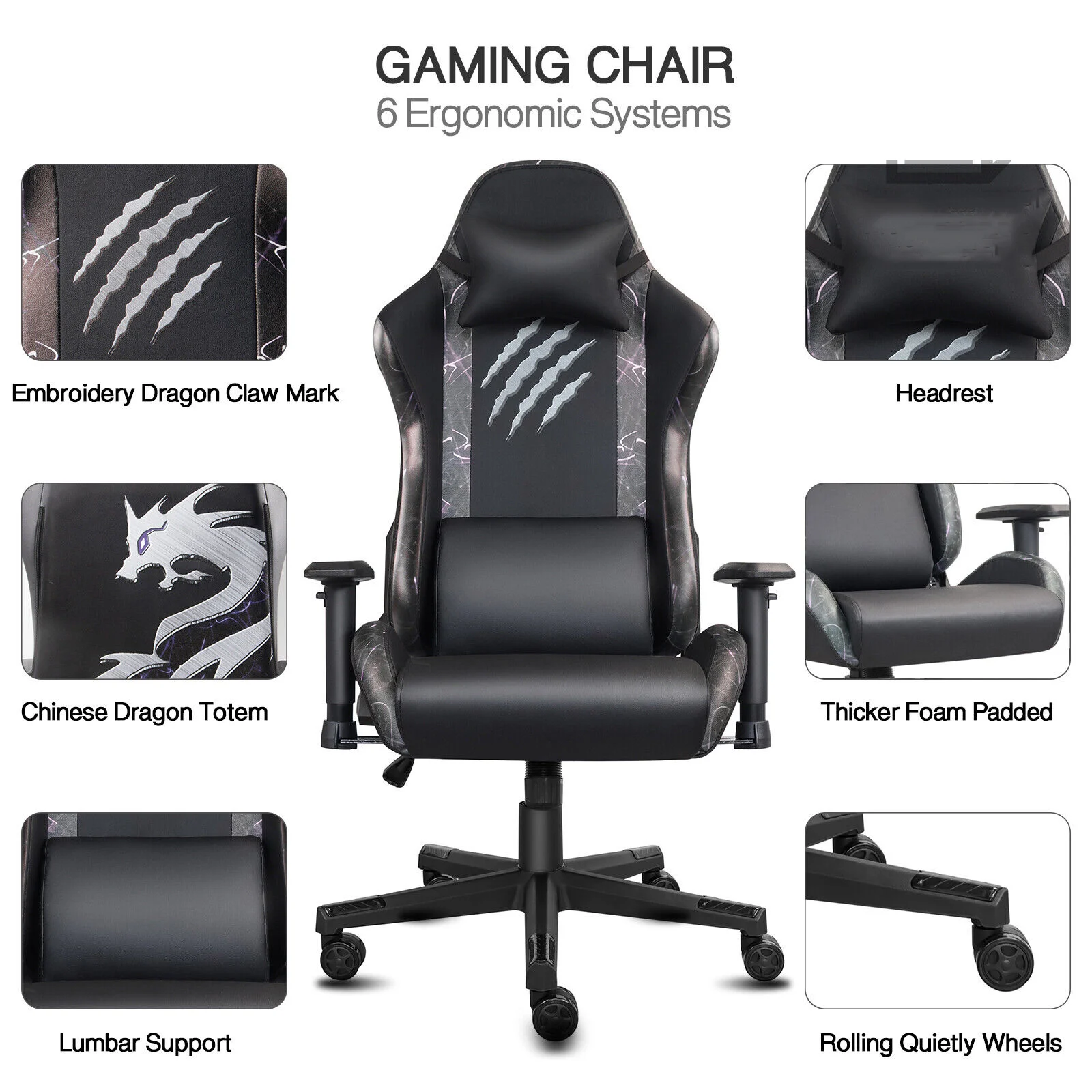 Custom Spain Grey Leather Ergonomic 2d Computer Gaming Chair Racing Reclining Office Desk Chair with Rgb Mouse Mat Pad Keyboard