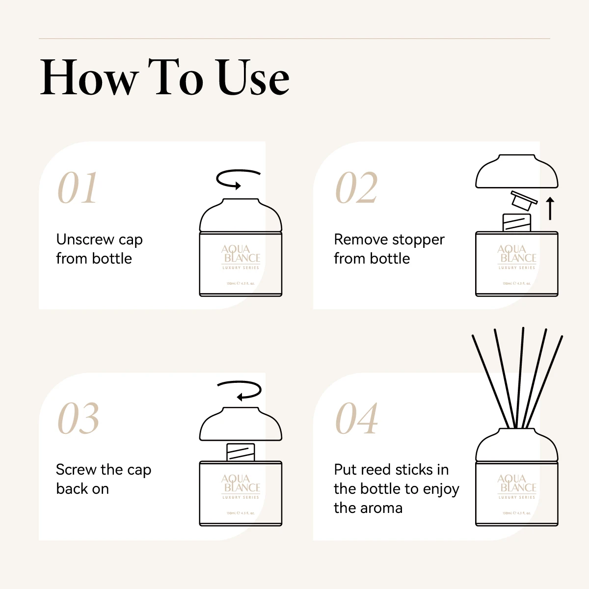 130ml Customized Natural White Tea Scented Air Freshener Reed Diffuser for Home Hotel