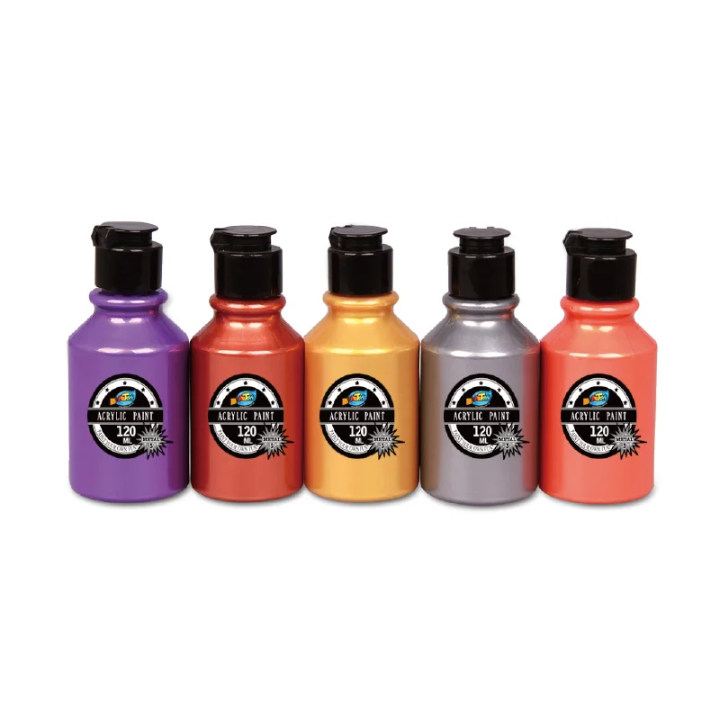 Wholesale bulk non toxic art 120ml color quick drying metallic acrylic paint bottle