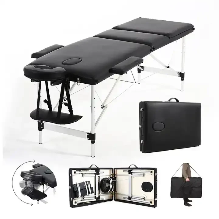 Portable 3-Section Lightweight Pink Salon Furniture Better Quality PU Massage Table Stretcher