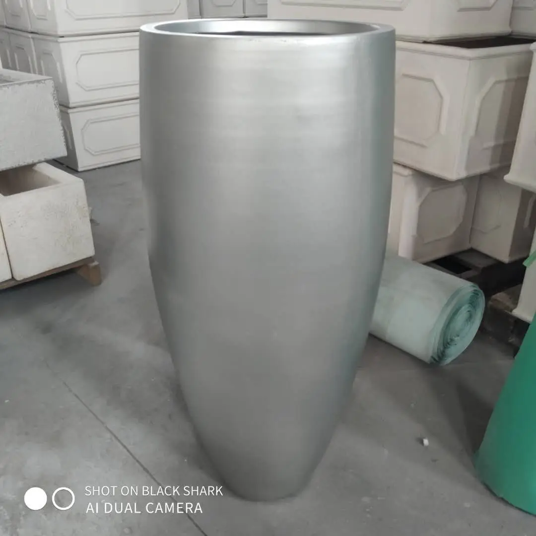 hot sale tall round man made large villa indoor decorative  luxury fiber glass clay flower pots