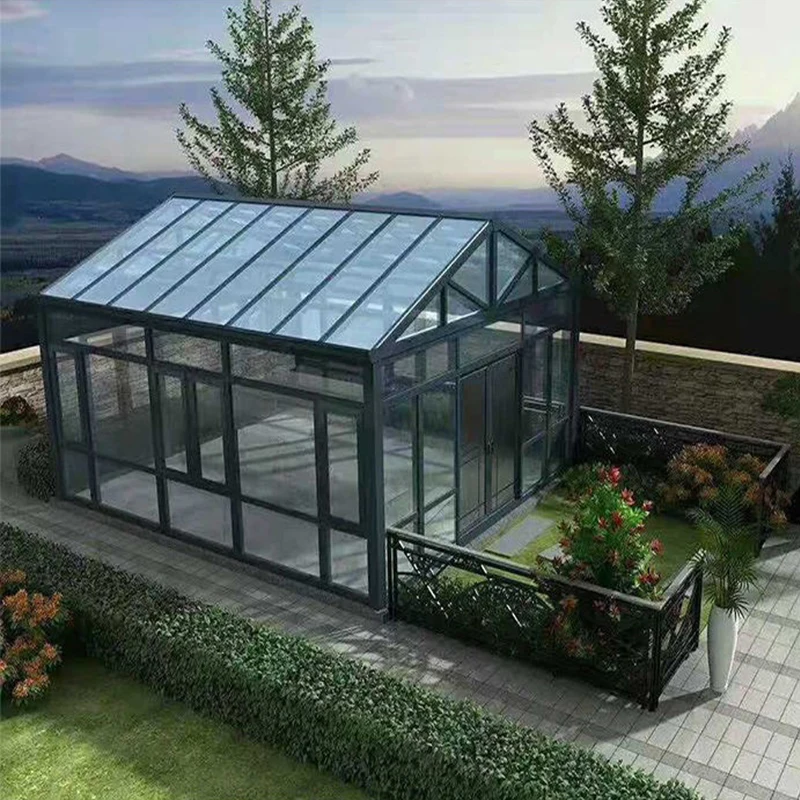 Best Selling Outdoor Veranda 3 Season Greenhouse Modern Aluminum Alloy Slant Roof Solarium Glass House Sunroom