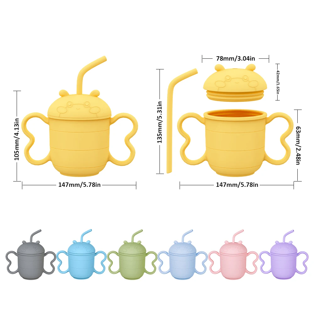 Customized Bpa Free Food Grade Baby Feeding Training Drinking Cup Animal Cartoon Silicone Baby Sippy Cup