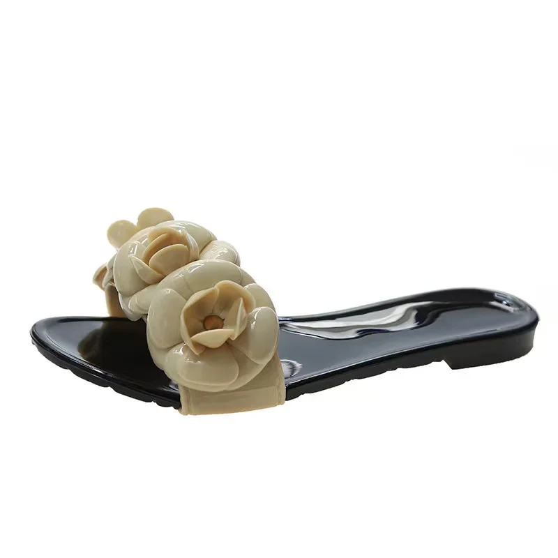 Wholesale 2022 Camellia PVC Flat Beach Shoes Flip flops Women Slippers