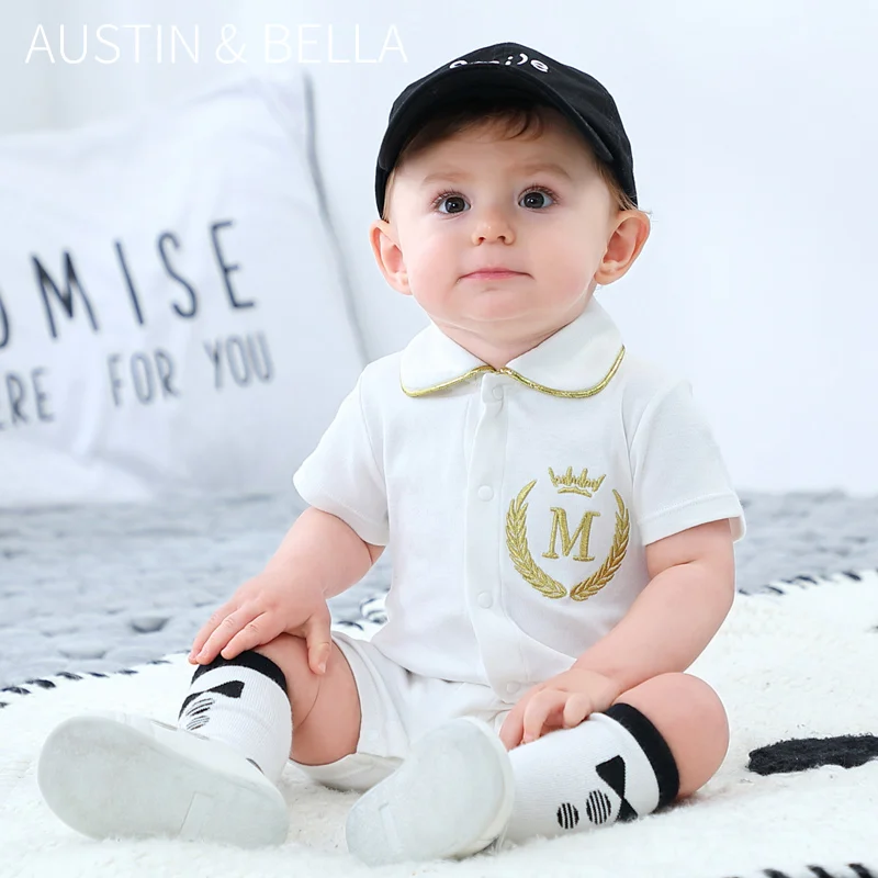 
AustinBella wholesale fashion boutique baby clothes newborn baby boy summer clothes romper designer famous brands jumpsuit 
