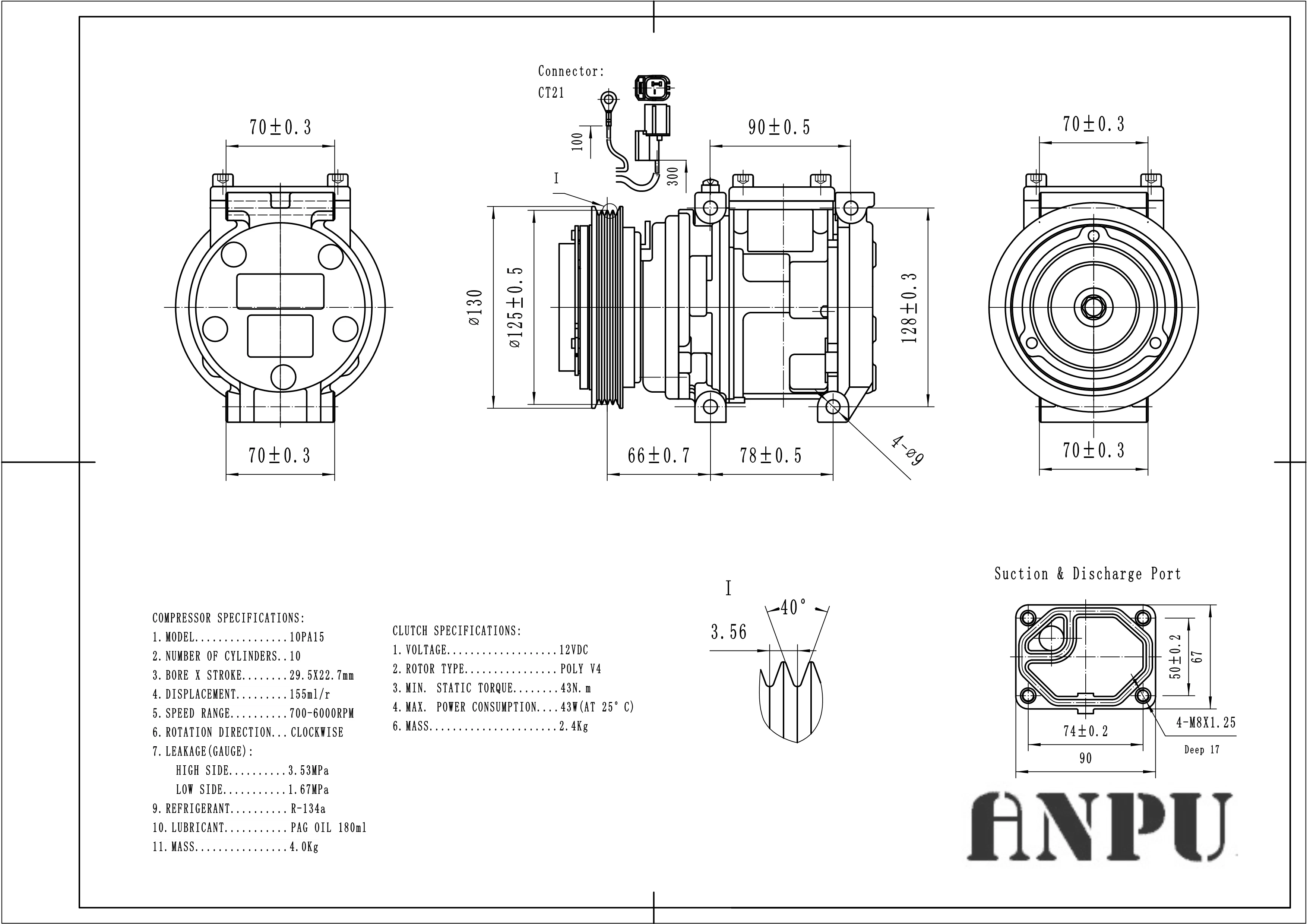 
chian manufacture auto air condition compressor 10pa15c ac compressor for10PA15C 4PK 125MM 68366 38800P2T0131 