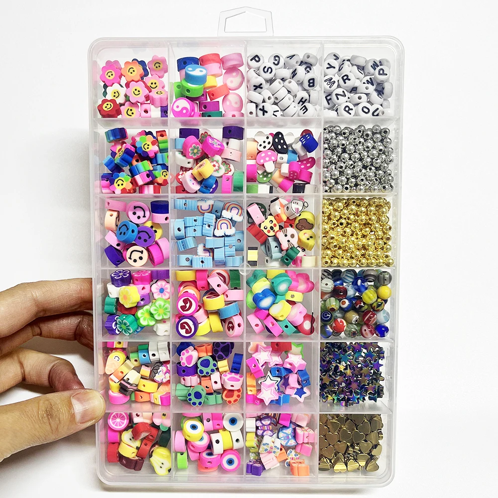 Kawaii Flower Polymer Clay Beads Bracelet Making Kit All 24 Colors Bulk