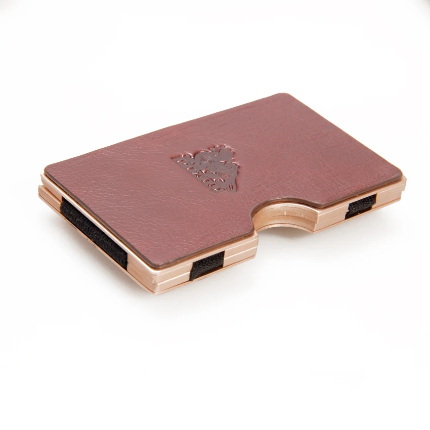 minimalist leather slim card holder RFID blocking slim wallet metal card holder money clip for men