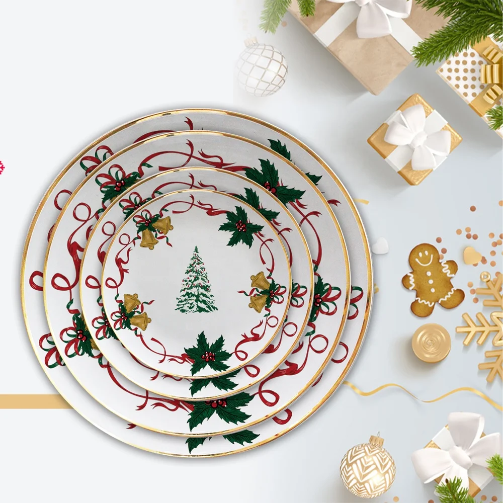 Christmas 2021 ceramic plates sets dinnerware tableware bone china christmas tree plates
