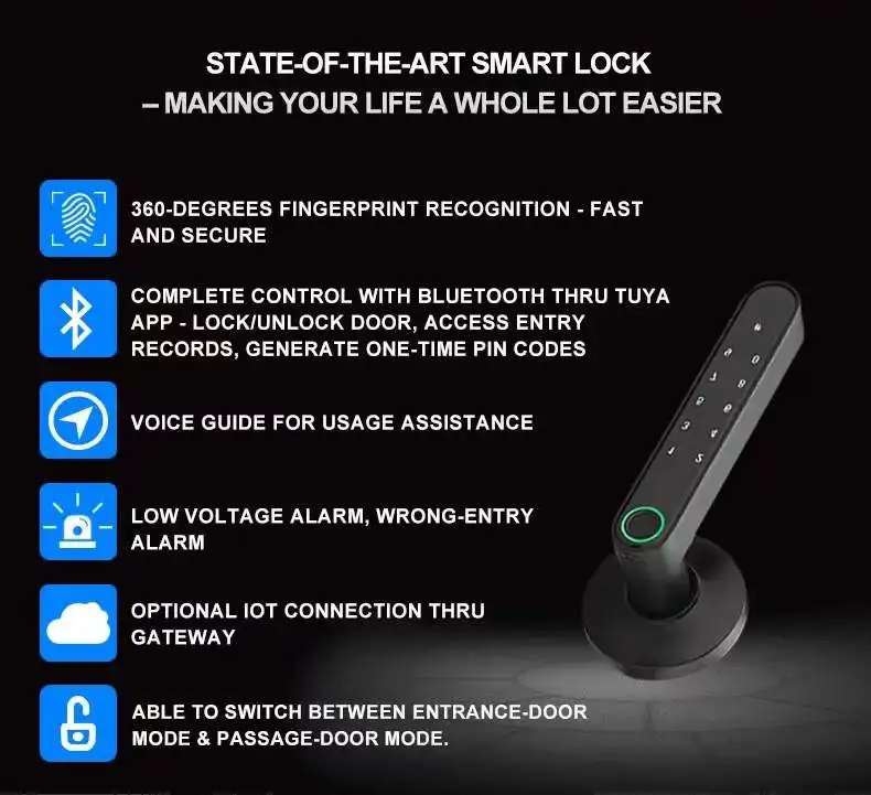 Factory Price Residence Smart Home Door Lock Tuya APP Biometric Fingerprint Password Key Room Door Lock