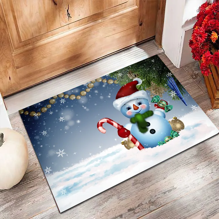 Wholesales Home Decor PVC Halloween Nonslip Floor Rugs Custom Snowman Christmas Printing Door Mat