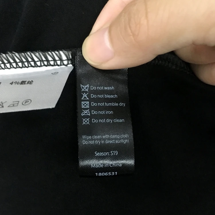 Black Wash Label Custom Personalized Logo Printed Label Wholesale High Quality Taffeta Wash Care Label