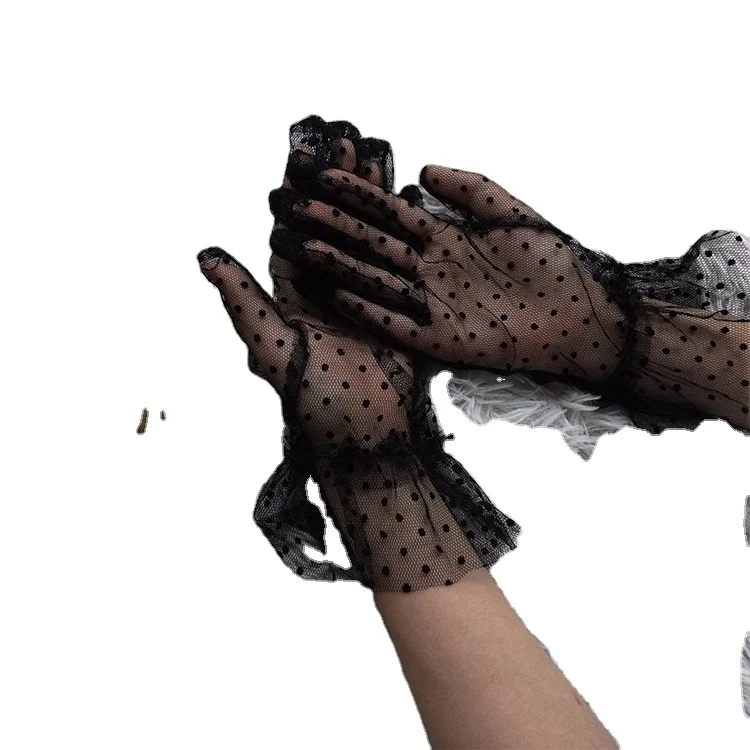 Черные, белые свадебные кружевные перчатки, женские сексуальные сетчатые перчатки в горошек, летние, Весенние солнцезащитные перчатки