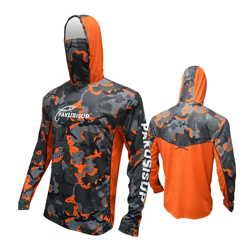 New Design Mens UPF 50+ Design Mask Hooded With Face Shield Custom Printing Fishing Shirts Fishing Hunting Wear