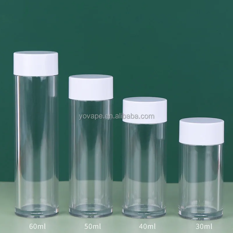 Transparent thick wide mouth 30g 40g 50g 60g 60 g 1oz sub-packaging bottle vitamin pill container clear PET tube jar for capsule