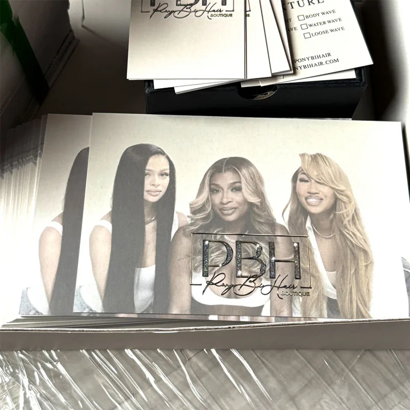 Custom All Kinds of Packaging Wig Box Edge Brush Thank You Cards Hair Packaging Set with Ribbon