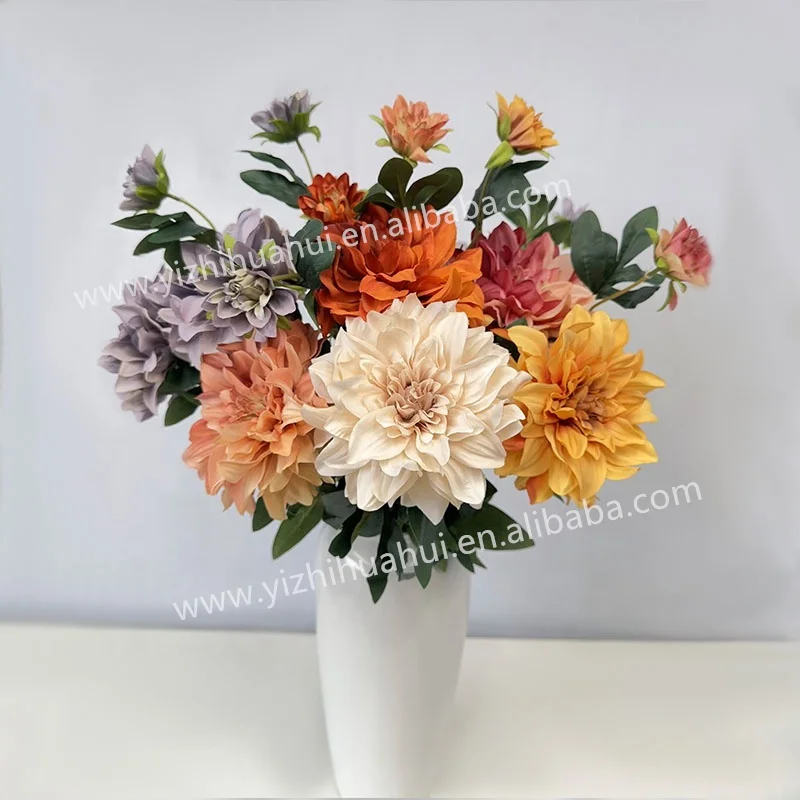 Hot sell new product yellow color dahlia flower high quality flower high simulation artificial flower