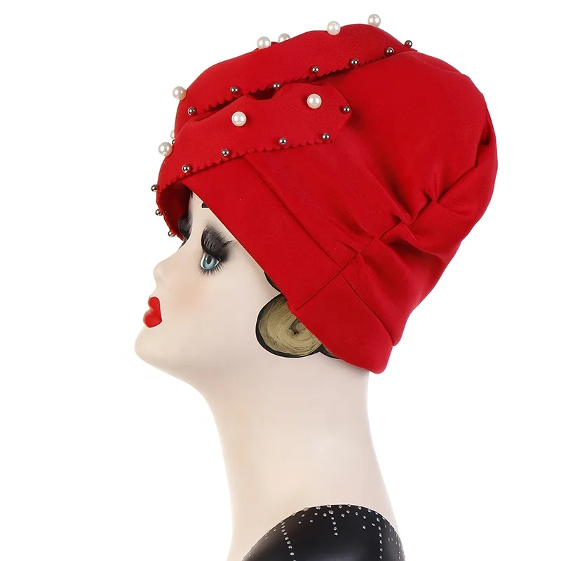 Indonesia Fashion Muslim Women Solid Color Space Cotton Big Flower Pearl Baotou Cap