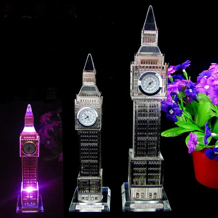 Metal Covered Surface Crystal Big Ben Model With Clock For Souvenir