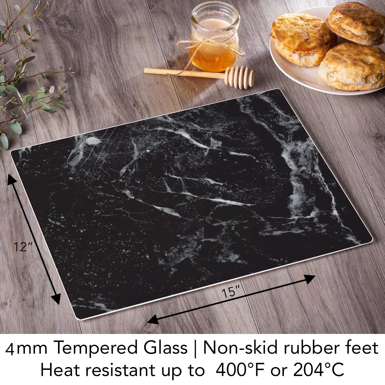 Black Marble Tempered Glass Chopping Board 15 x 12 inch Dishwasher Safe