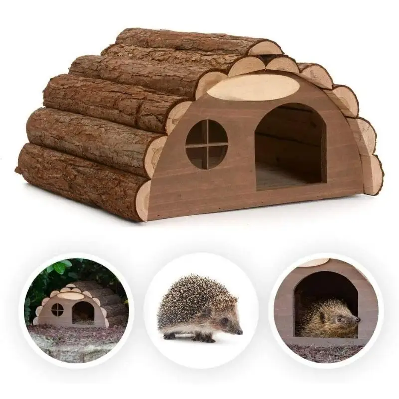 Outdoor Garden Hedgehog Shelter Home Wooden Hedgehog Hibernation House Pet Cage Manufacturer