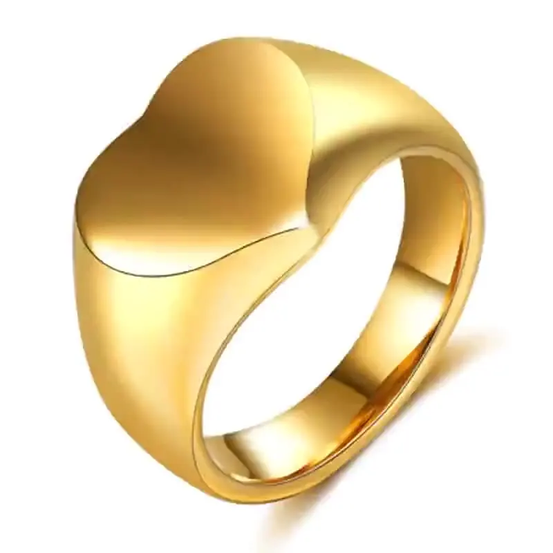 Stainless Steel Ring Heart Shaped Glossy Silver Black Gold Casting Basic Laser logo