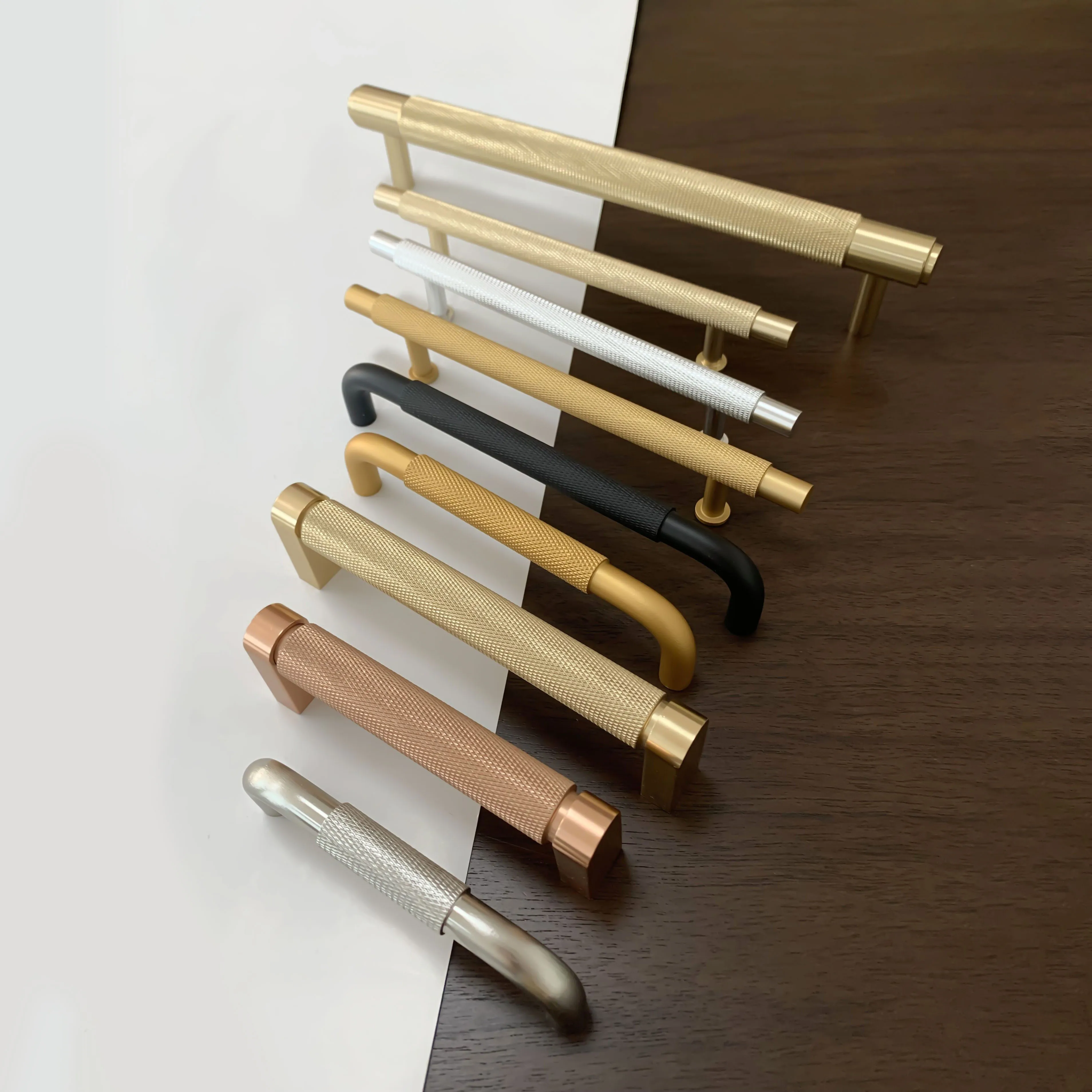 Aluminum Kitchen Cabinet Pull Black Brass Gold Furniture Wardrobe Drawer Door Knurled Handle