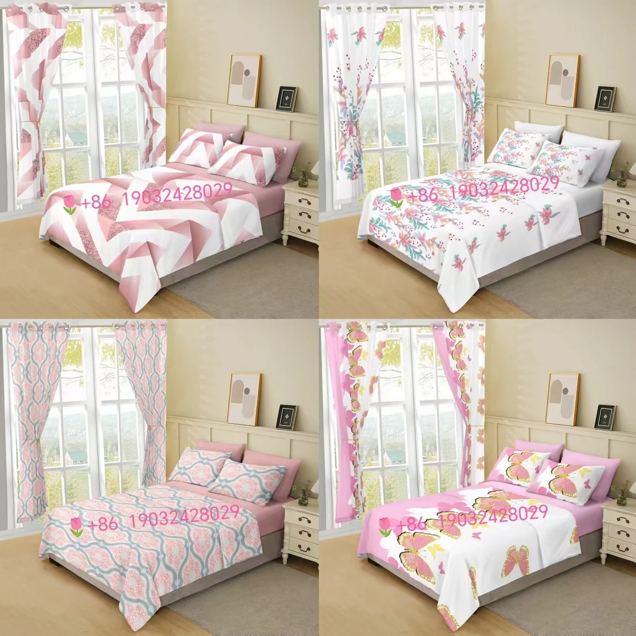 American hot selling 8PCS IN 1 SET cotton sheets bed set king size bed sheet with curtains for bedroom sets sheets bedding