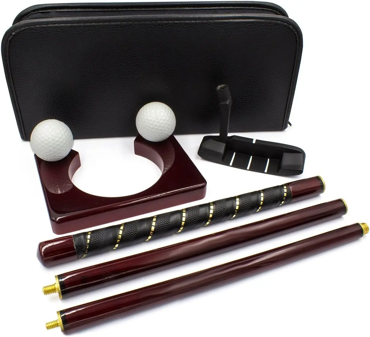 executive foldable for home indoor play ball club putting with leather pouch2 balls mini golf putters golf ball set