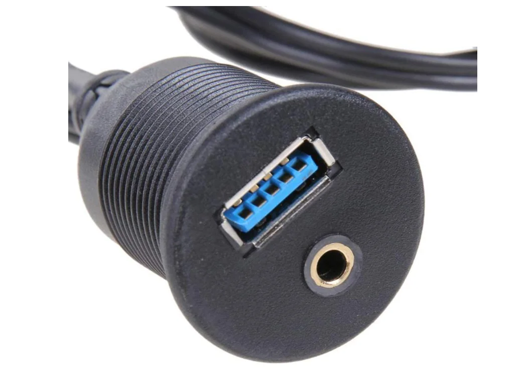 Sinasolar DMF-KSV/2R USB3.0 & AUX to RCA Dashboard Waterproof Flush Car Mount for Car Truck Dash Panel Extension Cable