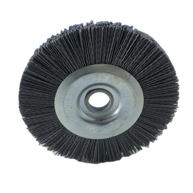 Premium Finish 6 Inch Metal Hub Nylon Bristle Rotary Brush 180 Grit for Deburring