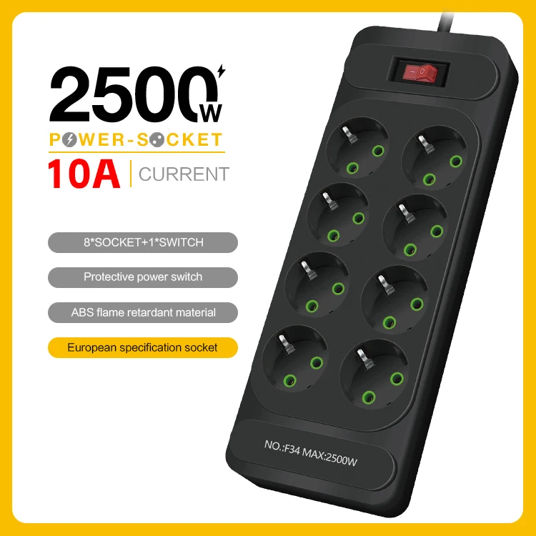 EU Extension Cord Electrical Multi Wall Plug Adapter Surge Protect