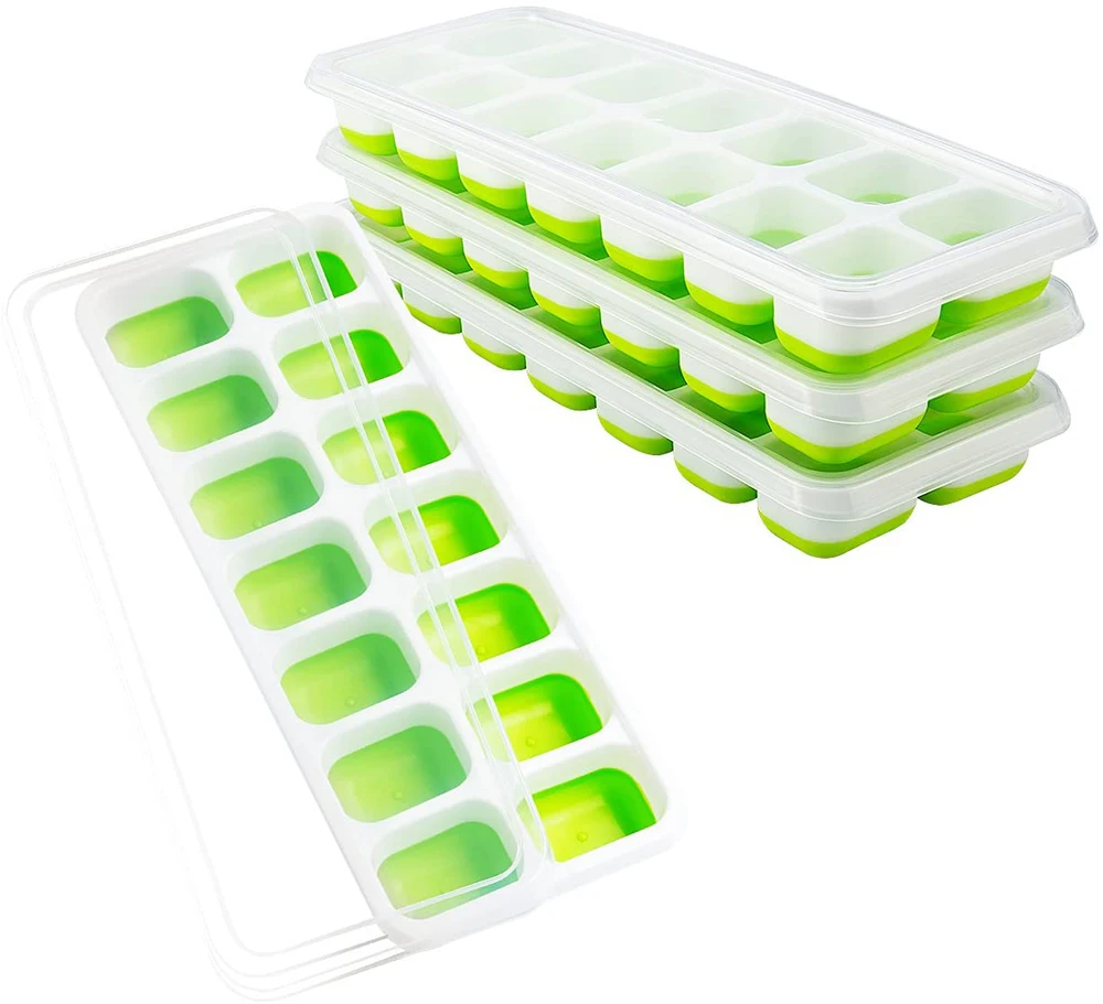 Flexible Silicone Ice Cube Tray Mould with Lid- Reusable Rubber Ice Cubes Maker Mold